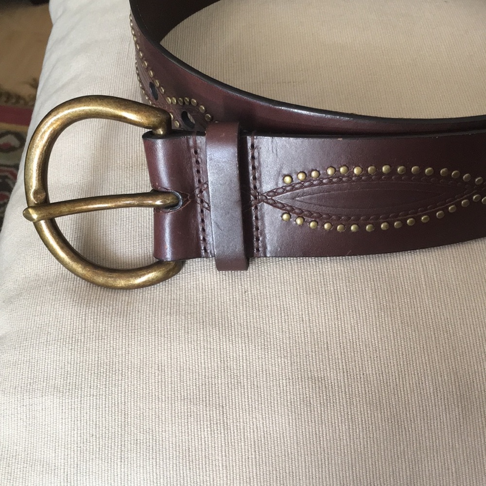 Awesome Boho Brown Leather and Brass Buckle Belt S
